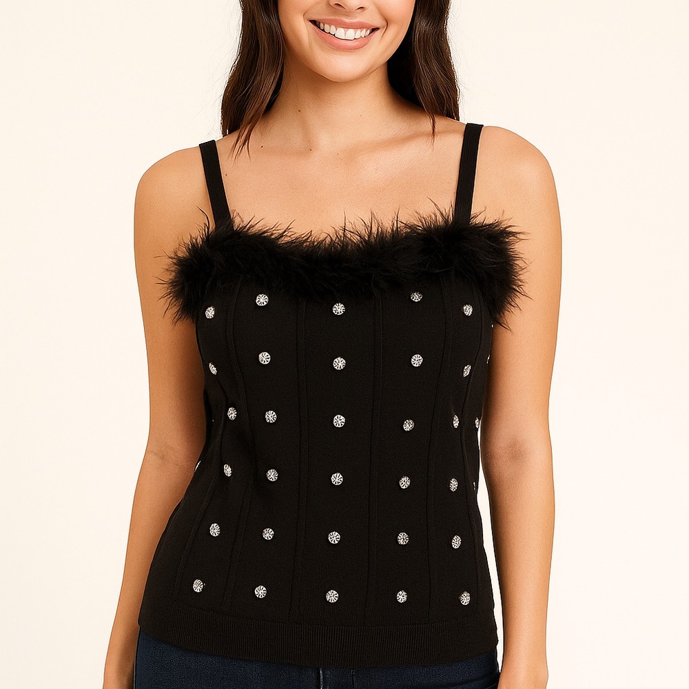 Chic Black Feather Embellished Camisole